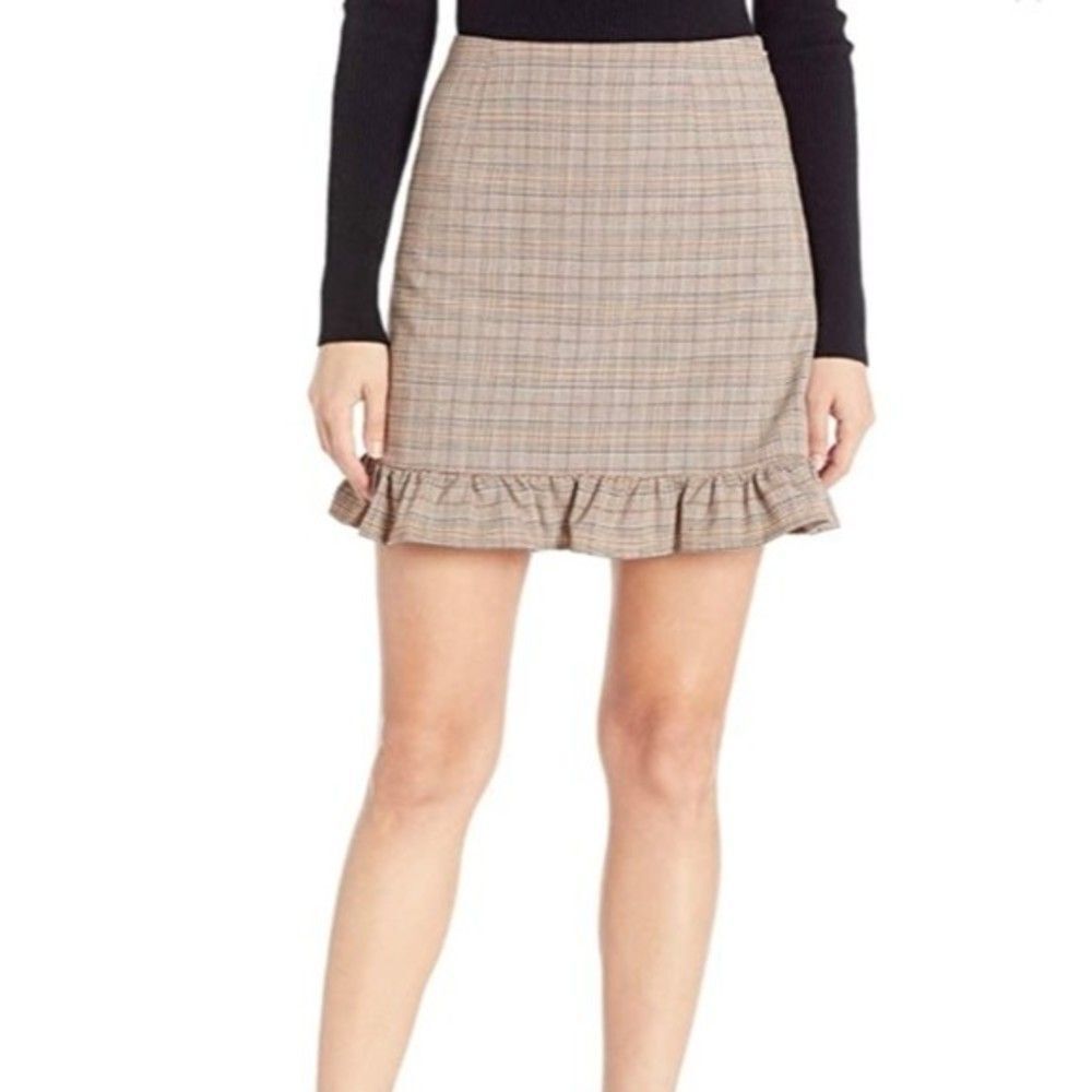 Cupcakes and Cashmere skirt‎ NWT caramel plaid ruffle mini pencil Sz 6